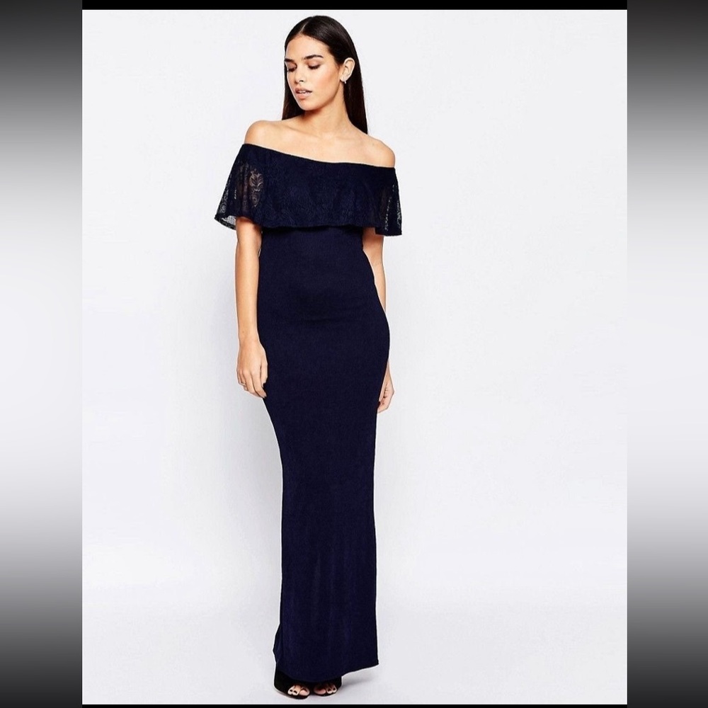 asos maxi dress with bardot lace frill